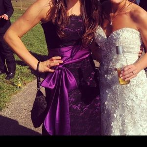 Purple and black lace tea length dress